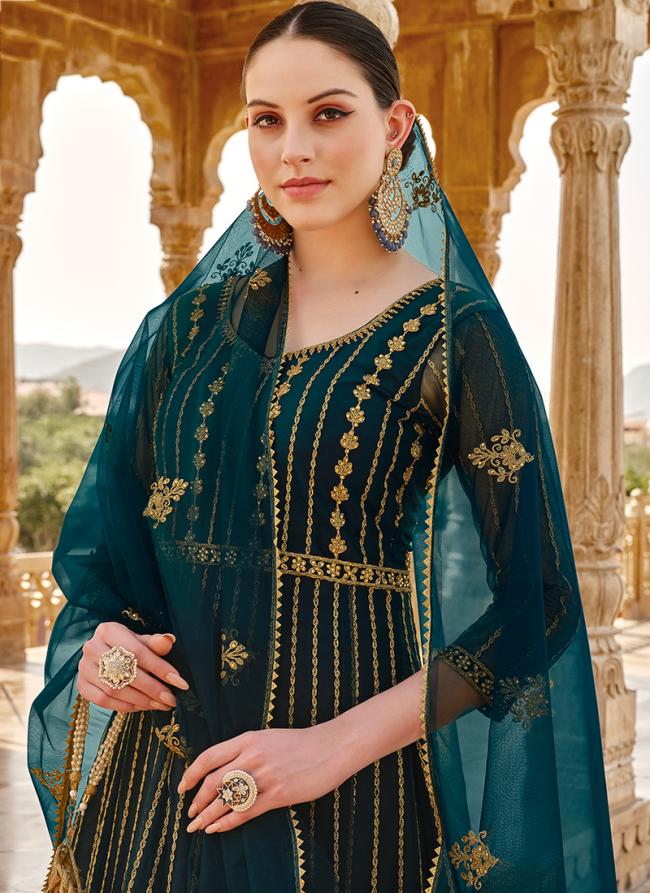 Net Blue Wedding Wear Embroidery Work Anarkali Suit